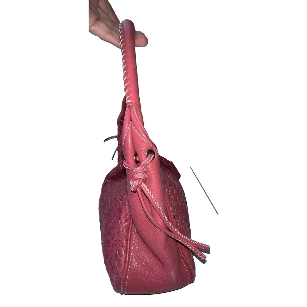TALBOTS Woven Hot Pink Leather Hobo Shoulder Bag-Tassels-MEDIUM